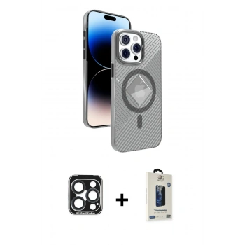 MARSİLYAN™- iPhone 15 Pro Max Kılıf Nova Modern Prime - Siyah Bilvis Hayalet Cam Ekran Koruyucu + PVD Metal Kamera Lens - LT