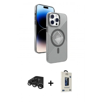 MARSİLYAN™- iPhone 15 Pro Max Kılıf Nova Modern Prime - Siyah Bilvis Hayalet Cam Ekran Koruyucu + Raze Metal Kamera Lens - TMGI