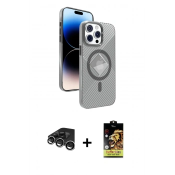 MARSİLYAN™- iPhone 15 Pro Max Kılıf Nova Modern Prime - Siyah Buffer Cam Ekran Koruyucu + Raze Metal Kamera Lens - GS