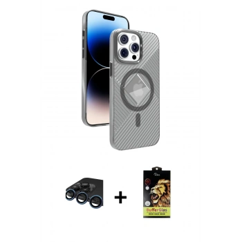 MARSİLYAN™- iPhone 15 Pro Max Kılıf Nova Modern Prime - Siyah Buffer Cam Ekran Koruyucu + Raze Metal Kamera Lens - LT