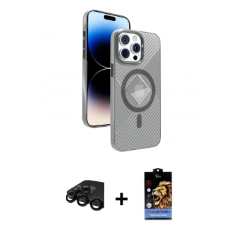MARSİLYAN™- iPhone 15 Pro Max Kılıf Nova Modern Prime - Siyah Buffer Hayalet Cam Ekran Koruyucu + Raze Metal Kamera Lens - SH
