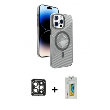 MARSİLYAN™- iPhone 15 Pro Max Kılıf Nova Modern Prime - Siyah Polymer Nano Ekran Koruyucu + PVD Metal Kamera Lens - GI