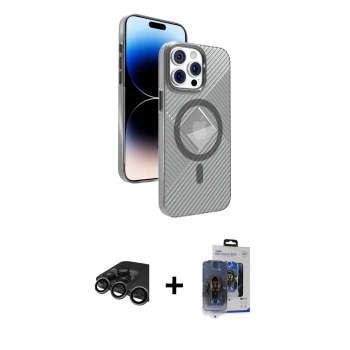 MARSİLYAN™- iPhone 15 Pro Max Kılıf Nova Modern Prime - Siyah Vanessa Magic Cam + Raze Metal Kamera Lens - TMGI