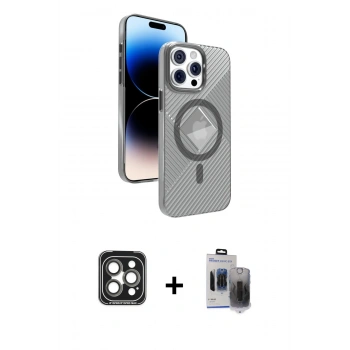 MARSİLYAN™- iPhone 15 Pro Max Kılıf Nova Modern Prime - Siyah Vanessa Magic Hayalet Cam + PVD Metal Kamera Lens - GI