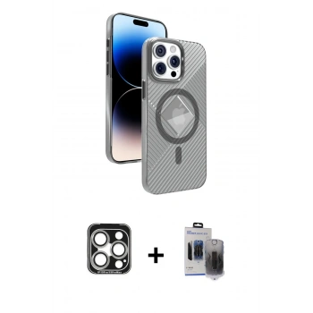 MARSİLYAN™- iPhone 15 Pro Max Kılıf Nova Modern Prime - Siyah Vanessa Magic Hayalet Cam + PVD Metal Kamera Lens - GS