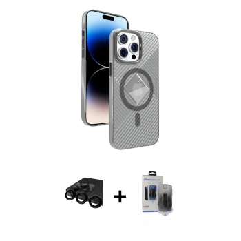 MARSİLYAN™- iPhone 15 Pro Max Kılıf Nova Modern Prime - Siyah Vanessa Magic Hayalet Cam + Raze Metal Kamera Lens - SH