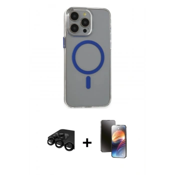 MARSİLYAN™- iPhone 15 Pro Max Kılıf Odak Form Özel Seri - Siyah 3D Antistatik Mat Seramik Nano Ekran Koruyucu + Raze Metal Kamera Lens - SH