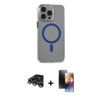 MARSİLYAN™- iPhone 15 Pro Max Kılıf Odak Form Özel Seri - Siyah 3D Antistatik Mat Seramik Nano Ekran Koruyucu + Raze Metal Kamera Lens - GS