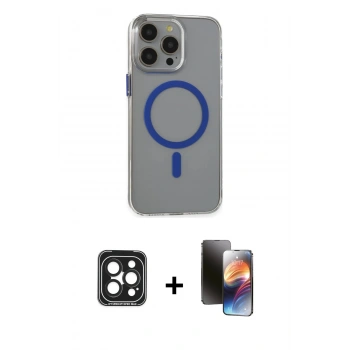 MARSİLYAN™- iPhone 15 Pro Max Kılıf Odak Form Özel Seri - Siyah 3D Antistatik Mat Seramik Nano Ekran Koruyucu + PVD Metal Kamera Lens - SH