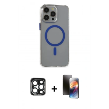 MARSİLYAN™- iPhone 15 Pro Max Kılıf Odak Form Özel Seri - Siyah 3D Antistatik Mat Seramik Nano Ekran Koruyucu + PVD Metal Kamera Lens - LT