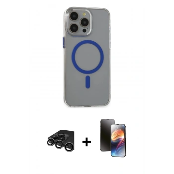 MARSİLYAN™- iPhone 15 Pro Max Kılıf Odak Form Özel Seri - Siyah 3D Antistatik Mat Seramik Nano Ekran Koruyucu + Raze Metal Kamera Lens - TMGI