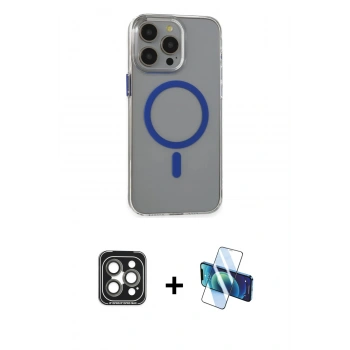 MARSİLYAN™- iPhone 15 Pro Max Kılıf Odak Form Özel Seri - Siyah 3D Antistatik Seramik Nano Ekran Koruyucu + PVD Metal Kamera Lens - GI
