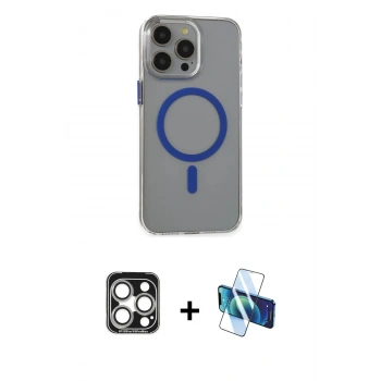 MARSİLYAN™- iPhone 15 Pro Max Kılıf Odak Form Özel Seri - Siyah 3D Antistatik Seramik Nano Ekran Koruyucu + PVD Metal Kamera Lens - GS