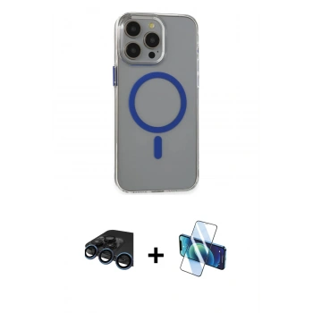MARSİLYAN™- iPhone 15 Pro Max Kılıf Odak Form Özel Seri - Siyah 3D Antistatik Seramik Nano Ekran Koruyucu + Raze Metal Kamera Lens - LT