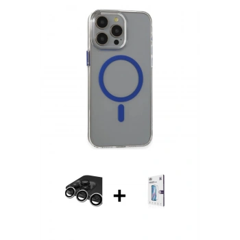 MARSİLYAN™- iPhone 15 Pro Max Kılıf Odak Form Özel Seri - Siyah Bilvis 0.18mm Plus Cam Ekran Koruyucu + Raze Metal Kamera Lens - GS