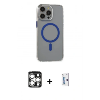 MARSİLYAN™- iPhone 15 Pro Max Kılıf Odak Form Özel Seri - Siyah Bilvis 0.18mm Plus Cam Ekran Koruyucu + PVD Metal Kamera Lens - GS