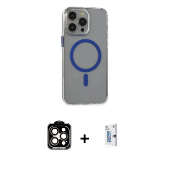 MARSİLYAN™- iPhone 15 Pro Max Kılıf Odak Form Özel Seri - Siyah Bilvis 0.18mm Plus Cam Ekran Koruyucu + PVD Metal Kamera Lens - TU