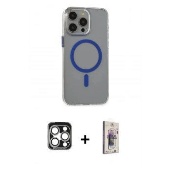 MARSİLYAN™- iPhone 15 Pro Max Kılıf Odak Form Özel Seri - Siyah Bilvis 3D Cam Ekran Koruyucu + PVD Metal Kamera Lens - GS
