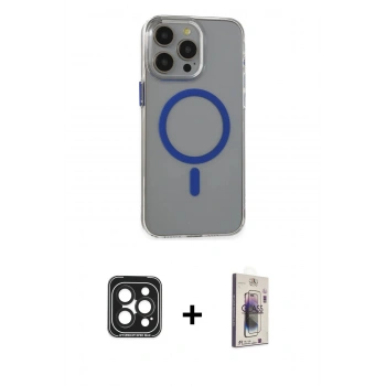 MARSİLYAN™- iPhone 15 Pro Max Kılıf Odak Form Özel Seri - Siyah Bilvis 3D Cam Ekran Koruyucu + PVD Metal Kamera Lens - SH