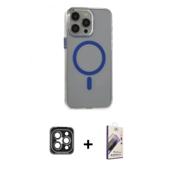 MARSİLYAN™- iPhone 15 Pro Max Kılıf Odak Form Özel Seri - Siyah Bilvis 3D Mat Cam Ekran Koruyucu + PVD Metal Kamera Lens - GI