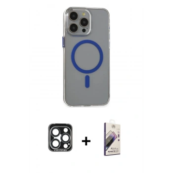 MARSİLYAN™- iPhone 15 Pro Max Kılıf Odak Form Özel Seri - Siyah Bilvis 3D Mat Cam Ekran Koruyucu + PVD Metal Kamera Lens - LT