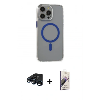 MARSİLYAN™- iPhone 15 Pro Max Kılıf Odak Form Özel Seri - Siyah Bilvis 3D Mat Cam Ekran Koruyucu + Raze Metal Kamera Lens - LT