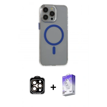 MARSİLYAN™- iPhone 15 Pro Max Kılıf Odak Form Özel Seri - Siyah Bilvis 5in1 3D Magic Cam Ekran Koruyucu + PVD Metal Kamera Lens - TU
