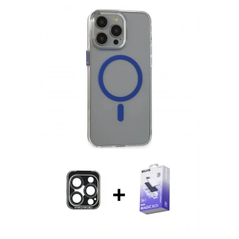 MARSİLYAN™- iPhone 15 Pro Max Kılıf Odak Form Özel Seri - Siyah Bilvis 5in1 5D Magic Hayalet Cam Ekran Koruyucu + PVD Metal Kamera Lens - LT