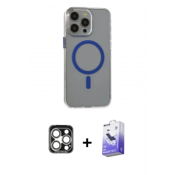 MARSİLYAN™- iPhone 15 Pro Max Kılıf Odak Form Özel Seri - Siyah Bilvis 5in1 5D Magic Hayalet Cam Ekran Koruyucu + PVD Metal Kamera Lens - GS