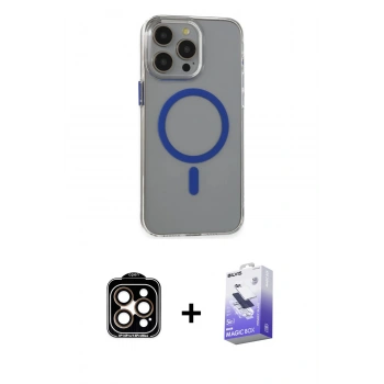 MARSİLYAN™- iPhone 15 Pro Max Kılıf Odak Form Özel Seri - Siyah Bilvis 5in1 5D Magic Hayalet Cam Ekran Koruyucu + PVD Metal Kamera Lens - TU