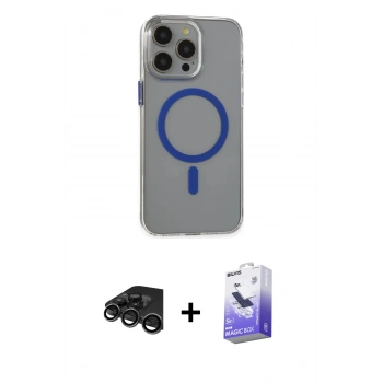 MARSİLYAN™- iPhone 15 Pro Max Kılıf Odak Form Özel Seri - Siyah Bilvis 5in1 5D Magic Hayalet Cam Ekran Koruyucu + Raze Metal Kamera Lens - TMGI