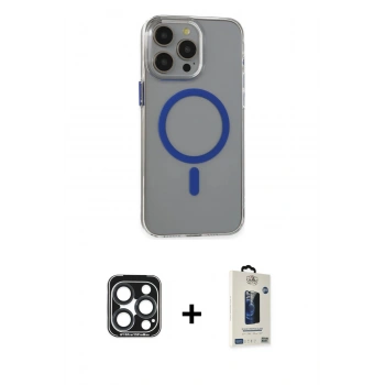 MARSİLYAN™- iPhone 15 Pro Max Kılıf Odak Form Özel Seri - Siyah Bilvis Hayalet Cam Ekran Koruyucu + PVD Metal Kamera Lens - LT
