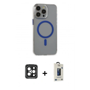 MARSİLYAN™- iPhone 15 Pro Max Kılıf Odak Form Özel Seri - Siyah Bilvis Hayalet Cam Ekran Koruyucu + PVD Metal Kamera Lens - SH