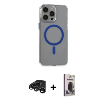 MARSİLYAN™- iPhone 15 Pro Max Kılıf Odak Form Özel Seri - Siyah Bilvis Hayalet Cam Ekran Koruyucu + Raze Metal Kamera Lens - TMGI