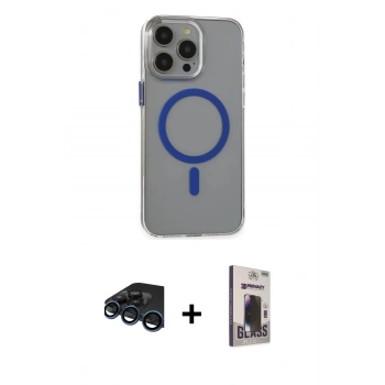 MARSİLYAN™- iPhone 15 Pro Max Kılıf Odak Form Özel Seri - Siyah Bilvis Hayalet Cam Ekran Koruyucu + Raze Metal Kamera Lens - LT