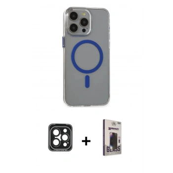 MARSİLYAN™- iPhone 15 Pro Max Kılıf Odak Form Özel Seri - Siyah Bilvis Hayalet Cam Ekran Koruyucu + PVD Metal Kamera Lens - SH