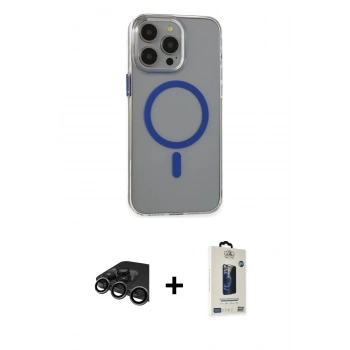 MARSİLYAN™- iPhone 15 Pro Max Kılıf Odak Form Özel Seri - Siyah Bilvis Hayalet Cam Ekran Koruyucu + Raze Metal Kamera Lens - TMGI