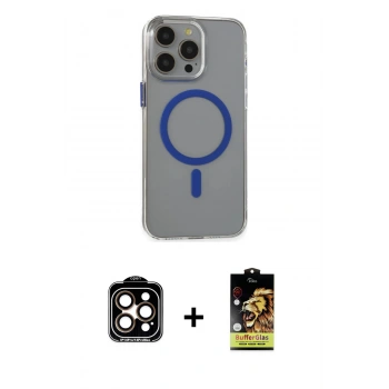 MARSİLYAN™- iPhone 15 Pro Max Kılıf Odak Form Özel Seri - Siyah Buffer Cam Ekran Koruyucu + PVD Metal Kamera Lens - TU