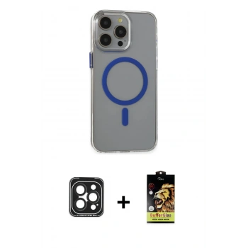 MARSİLYAN™- iPhone 15 Pro Max Kılıf Odak Form Özel Seri - Siyah Buffer Cam Ekran Koruyucu + PVD Metal Kamera Lens - SH