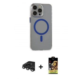 MARSİLYAN™- iPhone 15 Pro Max Kılıf Odak Form Özel Seri - Siyah Buffer Cam Ekran Koruyucu + Raze Metal Kamera Lens - TMGI