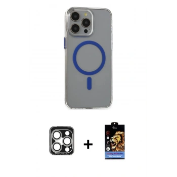MARSİLYAN™- iPhone 15 Pro Max Kılıf Odak Form Özel Seri - Siyah Buffer Hayalet Cam Ekran Koruyucu + PVD Metal Kamera Lens - GS