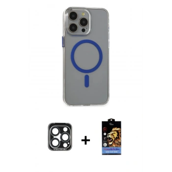 MARSİLYAN™- iPhone 15 Pro Max Kılıf Odak Form Özel Seri - Siyah Buffer Hayalet Cam Ekran Koruyucu + PVD Metal Kamera Lens - LT
