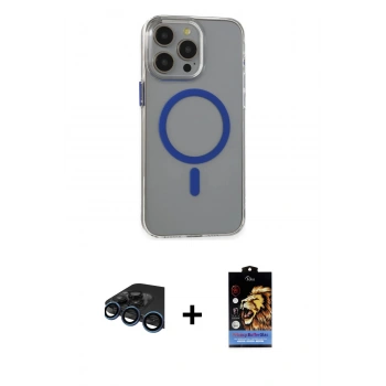 MARSİLYAN™- iPhone 15 Pro Max Kılıf Odak Form Özel Seri - Siyah Buffer Hayalet Cam Ekran Koruyucu + Raze Metal Kamera Lens - LT