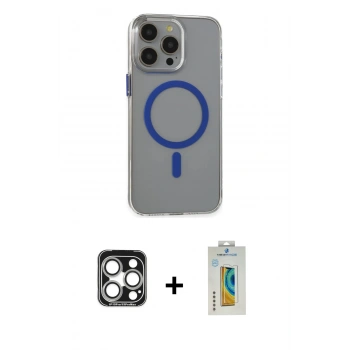 MARSİLYAN™- iPhone 15 Pro Max Kılıf Odak Form Özel Seri - Siyah Polymer Nano Ekran Koruyucu + PVD Metal Kamera Lens - GS