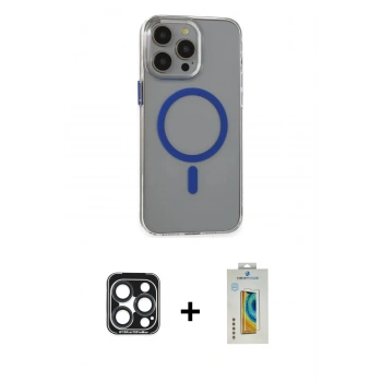MARSİLYAN™- iPhone 15 Pro Max Kılıf Odak Form Özel Seri - Siyah Polymer Nano Ekran Koruyucu + PVD Metal Kamera Lens - LT