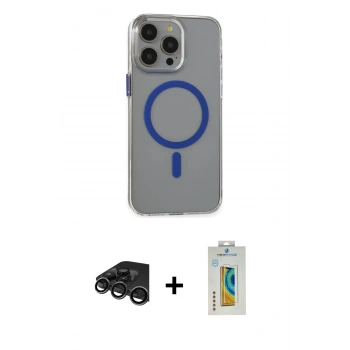 MARSİLYAN™- iPhone 15 Pro Max Kılıf Odak Form Özel Seri - Siyah Polymer Nano Ekran Koruyucu + Raze Metal Kamera Lens - TMGI