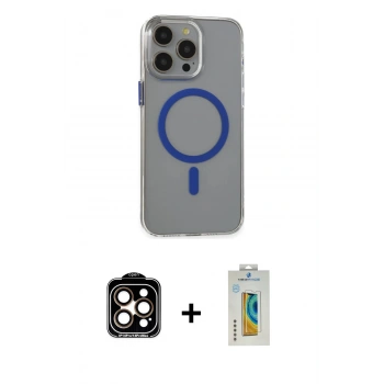 MARSİLYAN™- iPhone 15 Pro Max Kılıf Odak Form Özel Seri - Siyah Polymer Nano Ekran Koruyucu + PVD Metal Kamera Lens - TU
