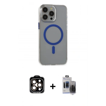 MARSİLYAN™- iPhone 15 Pro Max Kılıf Odak Form Özel Seri - Siyah Vanessa Magic Hayalet Cam + PVD Metal Kamera Lens - TU
