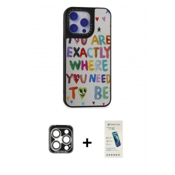 MARSİLYAN™- iPhone 15 Pro Max Kılıf Odak Klasik Serisi - Şeffaf Pasifik Cam Ekran Koruyucu + PVD Metal Kamera Lens - GS