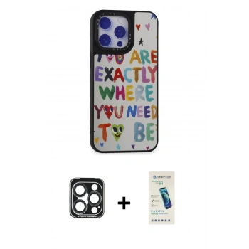 MARSİLYAN™- iPhone 15 Pro Max Kılıf Odak Klasik Serisi - Şeffaf Pasifik Cam Ekran Koruyucu + PVD Metal Kamera Lens - LT